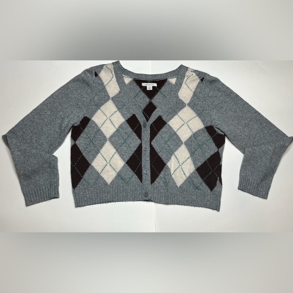 NWOT American Eagle Argyle Cropped Button-Up Sweater/Cardigan